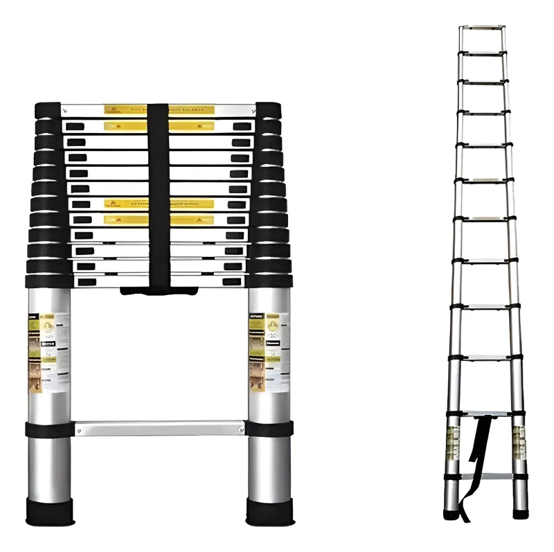ESCALERA TELESCOPICA DE ALUMINIO 3.8 METROS CON SOPORTE DE 150 KG - 1