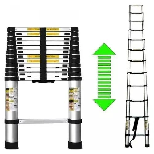 ESCALERA TELESCOPICA DE ALUMINIO 3.8 METROS CON SOPORTE DE 150 KG - 1