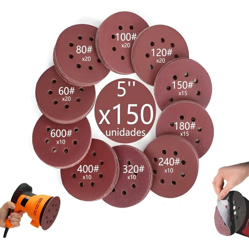 150 LIJAS VELCRO 5 PULGADAS PARA MADERA Y METAL - 1