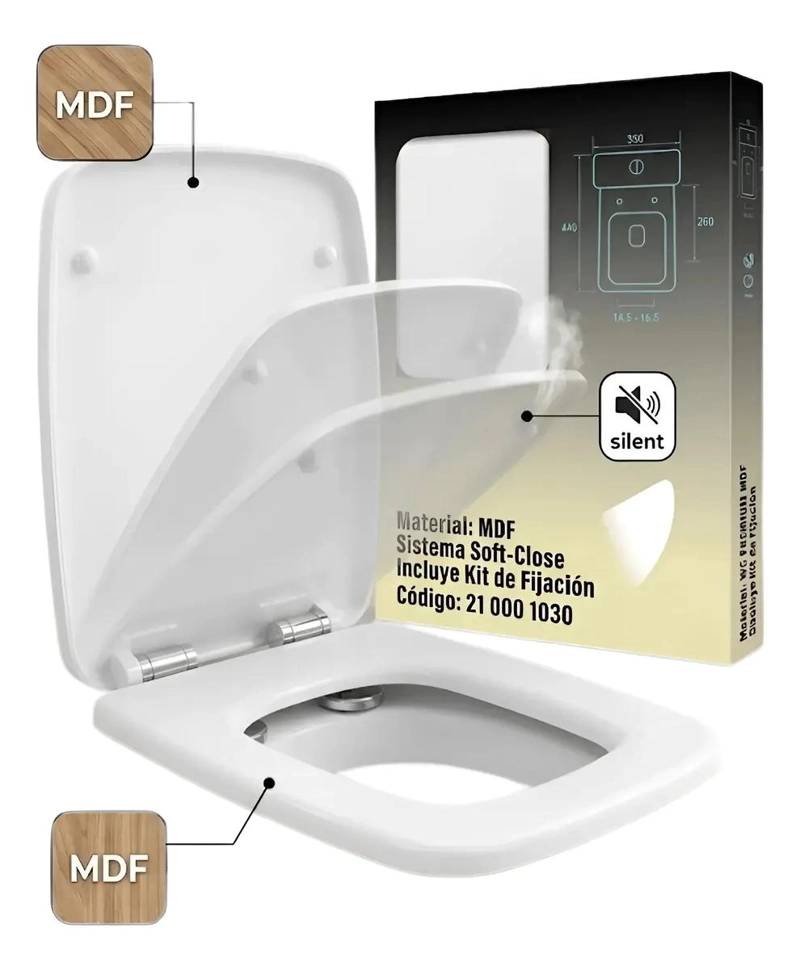 ASIENTO Y TAPA DE WC DE MADERA MDF CON CIERRE SUAVE - 1