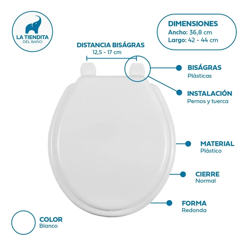 ASIENTO REDONDO DE PLASTICO BLANCO CON TAPA AJUSTABLE - 2