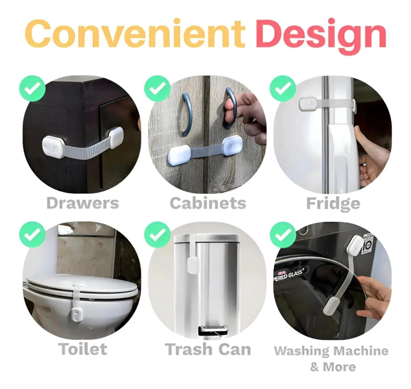 JUEGO DE 8 SEGUROS AJUSTABLES PARA PROTEGER MUEBLES Y PUERTAS - 3