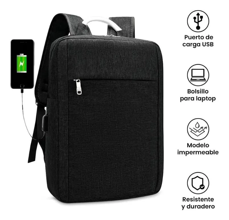 MOCHILA IMPERMEABLE PARA NOTEBOOK DE 15 PULGADAS CON CARGADOR USB - 4