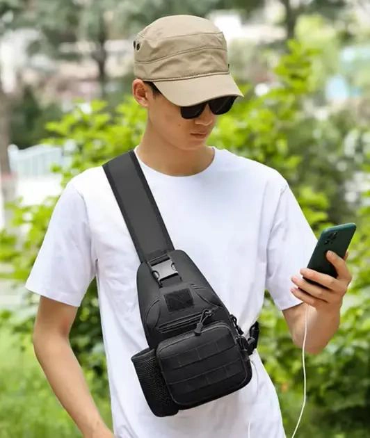BOLSO CRUZADO IMPERMEABLE CON CONEXION USB Y PORTA BOTELLA - 2