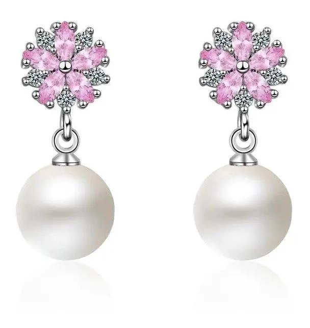 AROS COLGANTES DE PERLAS Y CIRCONES EN PLATA 925 - 1