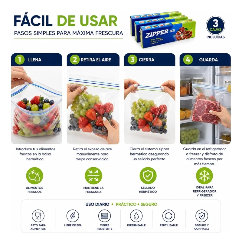 PACK DE 35 BOLSAS HERME TICAS REUTILIZABLES PARA ALIMENTOS - 3