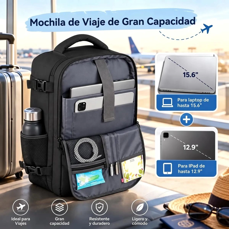 MOCHILA DE VIAJE IMPERMEABLE 35 L CON PUERTO USB Y ORGANIZADOR - 3