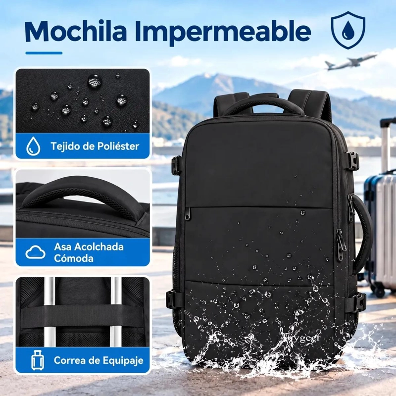 MOCHILA DE VIAJE IMPERMEABLE 35 L CON PUERTO USB Y ORGANIZADOR - 4