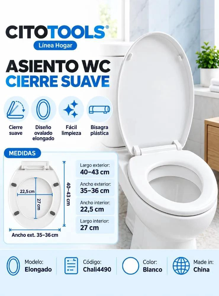 ASIENTO DE BAÑO CIERRE SUAVE OVALADO BLANCO - 1