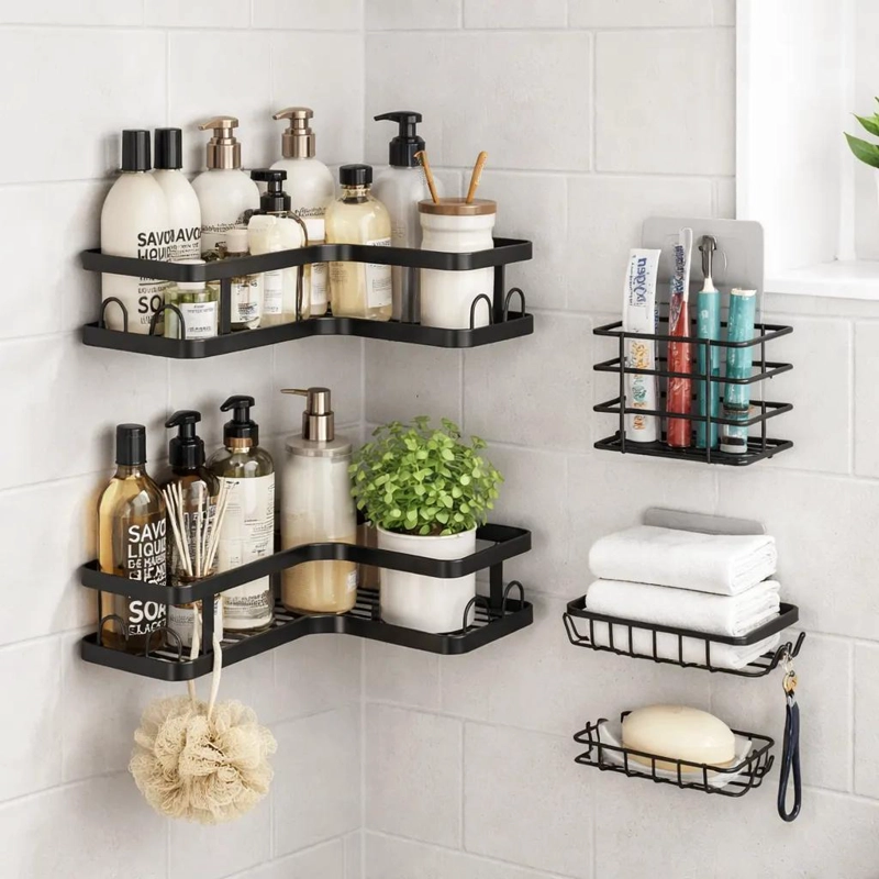 ORGANIZADOR ESQUINERO METALICO PARA DUCHA CON 5 ESTANTES - 1