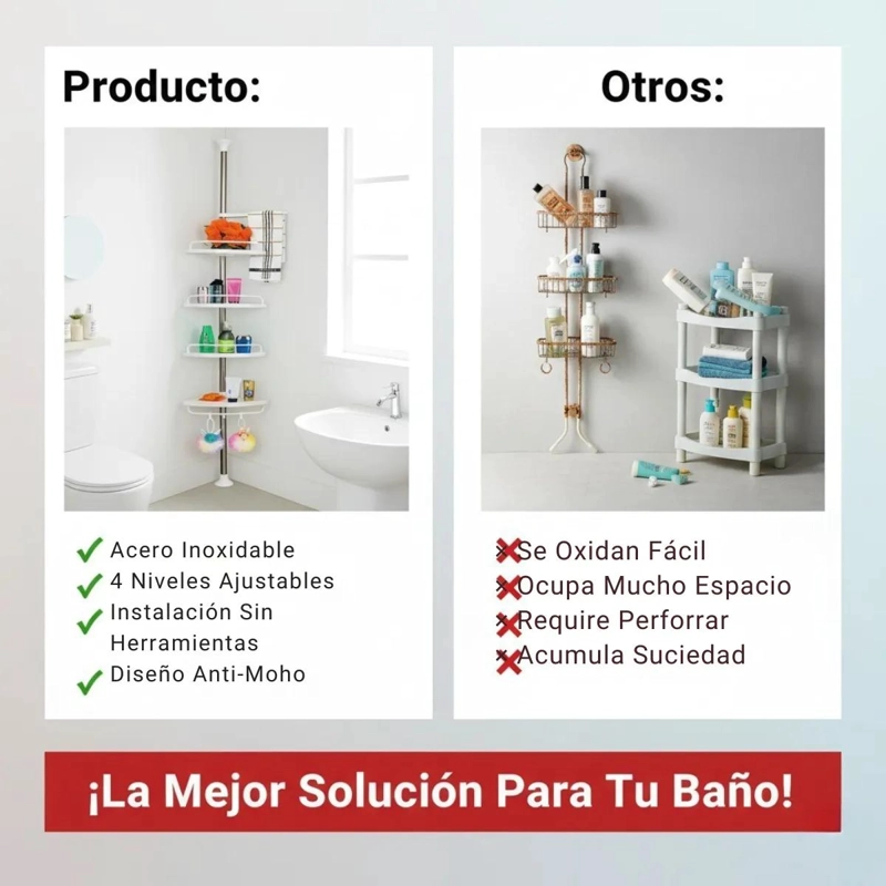 ORGANIZADOR ESQUINERO DUCHA TELESCOPICO AJUSTABLE PARA BAÑO - 5