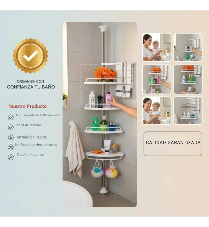 ORGANIZADOR ESQUINERO DUCHA TELESCOPICO AJUSTABLE PARA BAÑO - 6