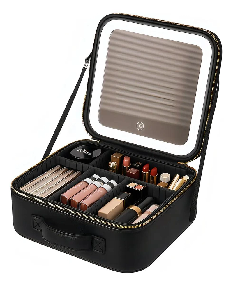 ESTUCHE DE MAQUILLAJE CON ESPEJO LED Y LUZ REGULABLE - 1