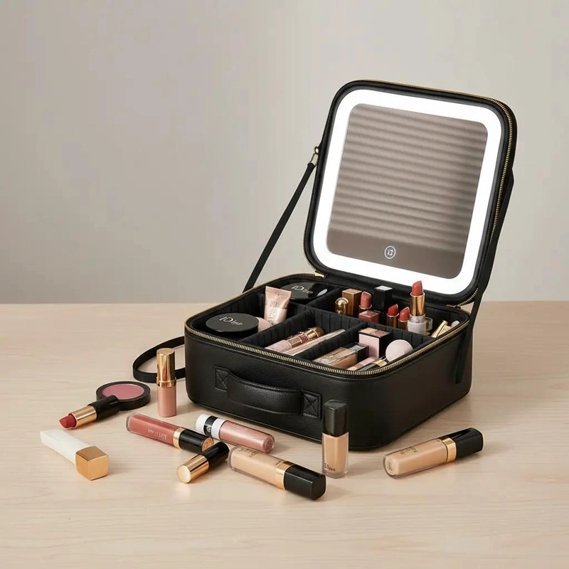 ESTUCHE DE MAQUILLAJE CON ESPEJO LED Y LUZ REGULABLE - 2