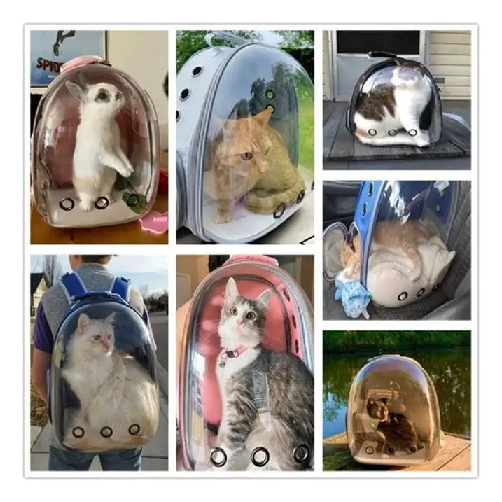 MOCHILA TRANSPORTADORA TRANSPARENTE PARA MASCOTAS DE TELA IMPERMEABLE - 6
