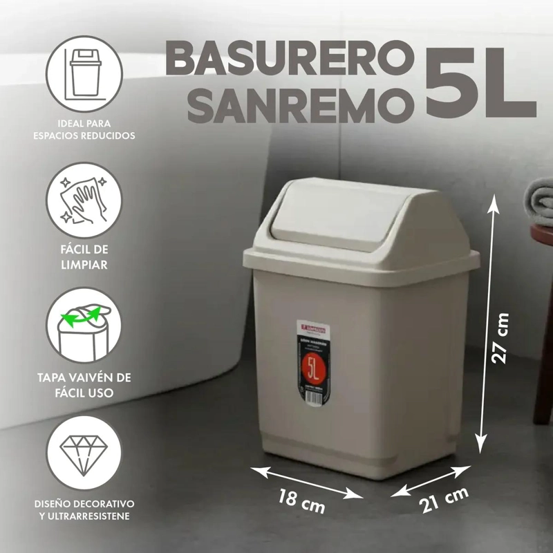BASURERO BASCULANTE DE 5 LITROS PARA COCINA Y BAÑO - 2
