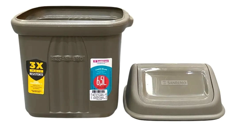 BASURERO ULTRARRESISTENTE CON TAPA VAIVE N 6,5 LITROS GRIS - 4
