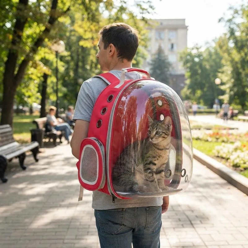 BOLSO TRANSPORTADOR PANORAMICO ROJO PARA MASCOTAS PEQUEÑAS - 1