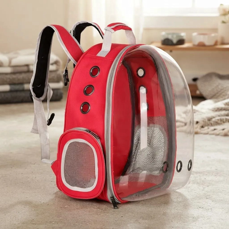BOLSO TRANSPORTADOR PANORAMICO ROJO PARA MASCOTAS PEQUEÑAS - 3