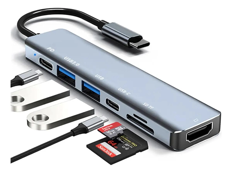 HUB ADAPTADOR USB TIPO-C 7 EN 1 CON HDMI Y SD - 1