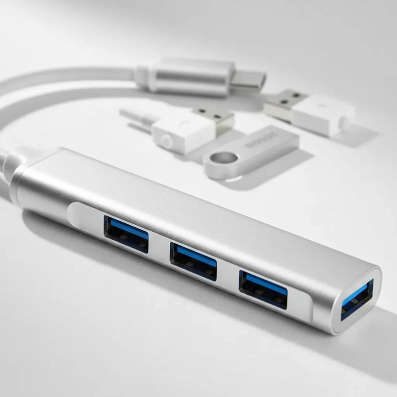 ADAPTADOR USB HUB TIPO C CON 4 PUERTOS USB 3.0 - 3