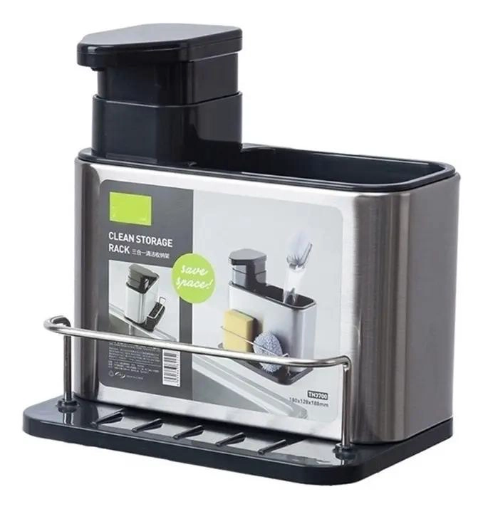 PORTA ESPONJAS DE ACERO INOXIDABLE CON DISPENSADOR DE JABON - 1
