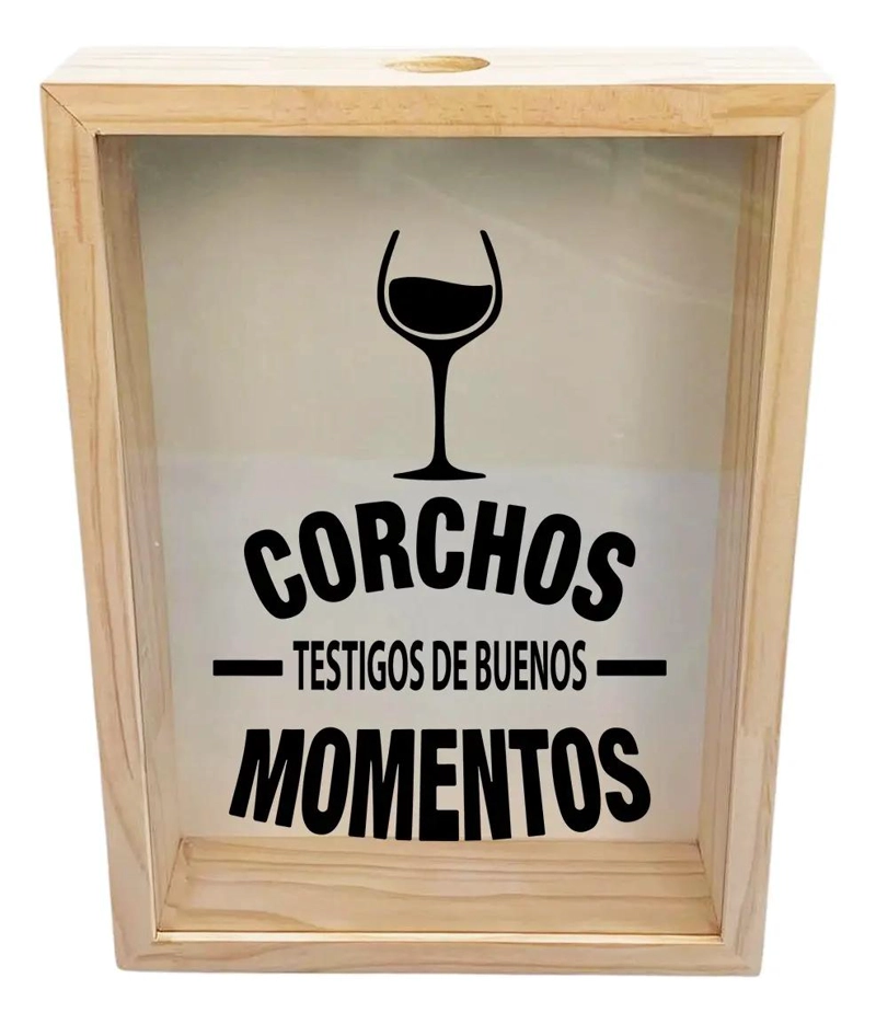 CAJA DE MADERA PARA GUARDAR CORCHOS CON FONDO DESMONTABLE Y VIDRIO - 1