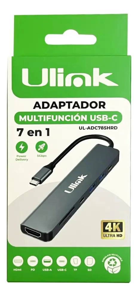 ADAPTADOR HUB USB TIPO C 7 EN 1 CON SALIDA 4K Y LECTOR DE TARJETAS - 1