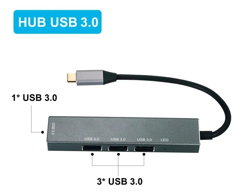 HUB USB TIPO C 4 PUERTOS ALEACION DE ALUMINIO PORTATIL - 6