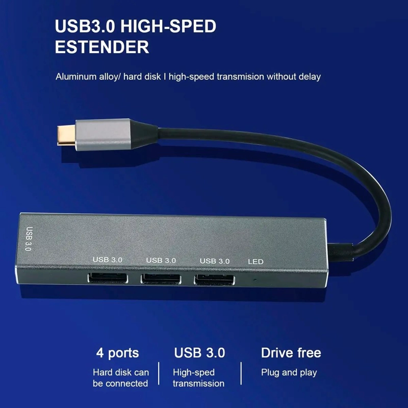 HUB USB TIPO C 4 PUERTOS ALEACION DE ALUMINIO PORTATIL - 7