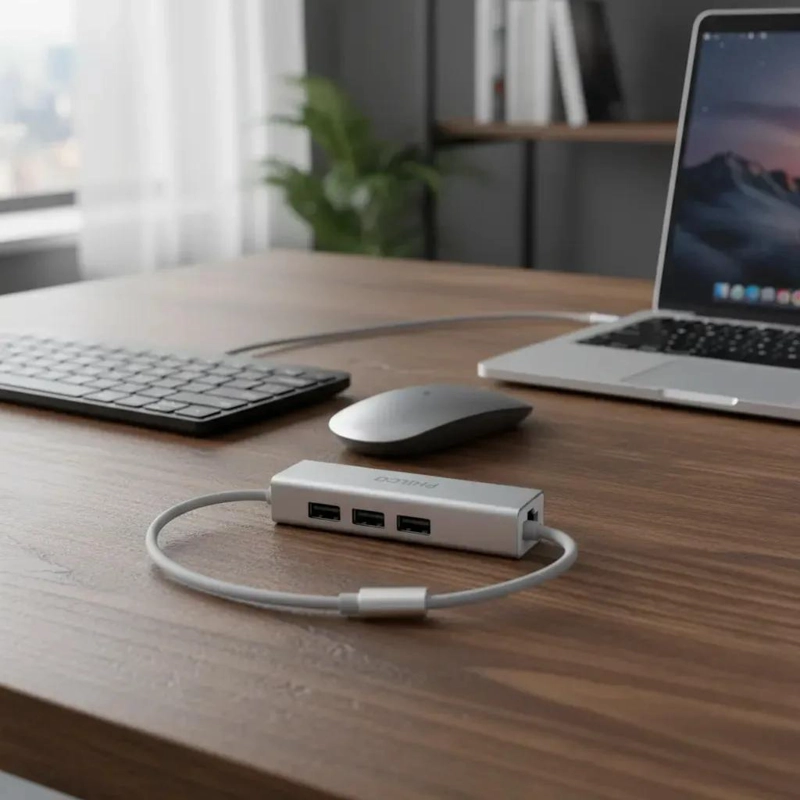 HUB 3 PUERTOS TIPO C A USB 3.0 CON ETHERNET - 1
