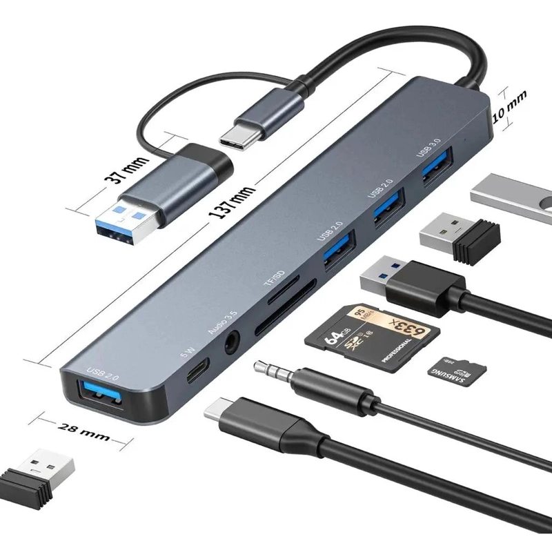 ADAPTADOR USB-C A USB 3.0 Y 2.0 CON RANURAS SD Y TF - 1
