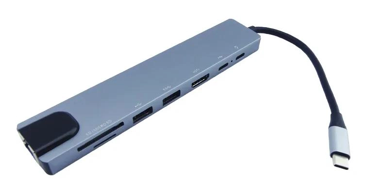 ADAPTADOR HUB TIPO C 8 EN 1 CON ETHERNET Y CARGA RAPIDA - 1