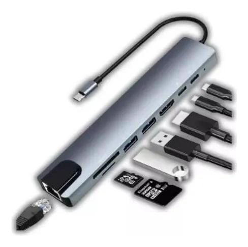 ADAPTADOR HUB TIPO C 8 EN 1 CON ETHERNET Y CARGA RAPIDA - 2