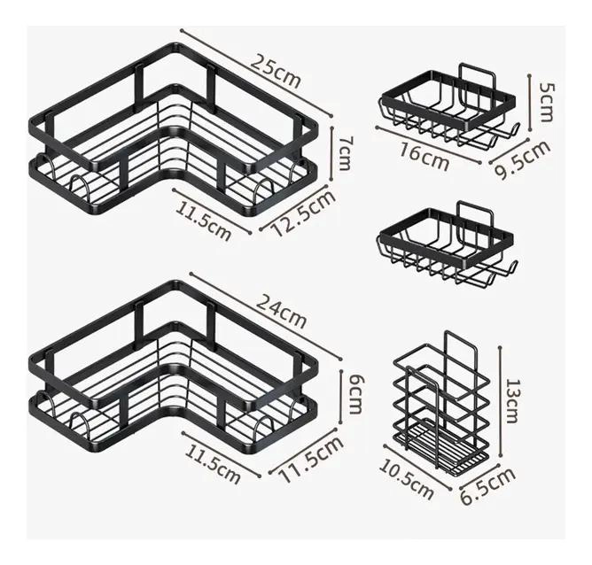 ORGANIZADOR DE DUCHA ADHESIVO SET 5 PARA BAÑO EN COLOR NEGRO - 3