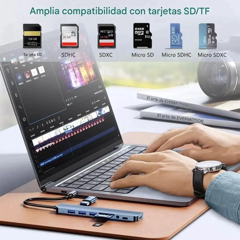 HUB 8 EN 1 USB TIPO C CON PUERTOS DE AUDIO Y SD - 7
