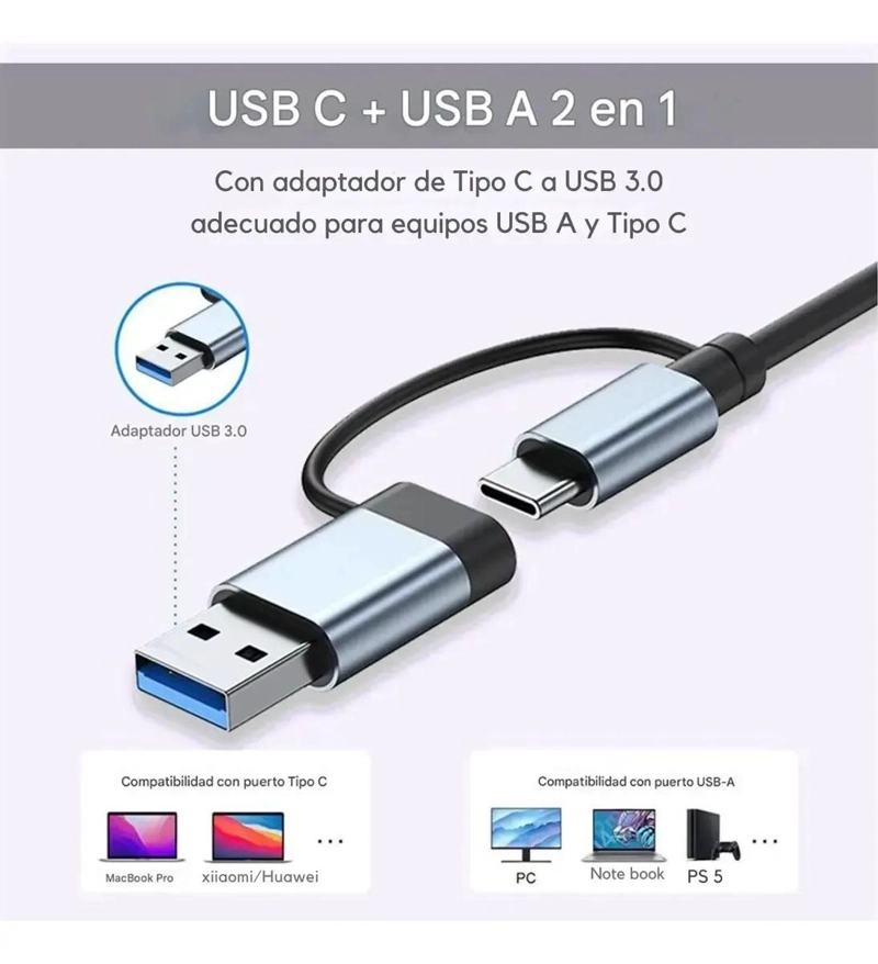 HUB 8 EN 1 USB TIPO C CON PUERTOS DE AUDIO Y SD - 8