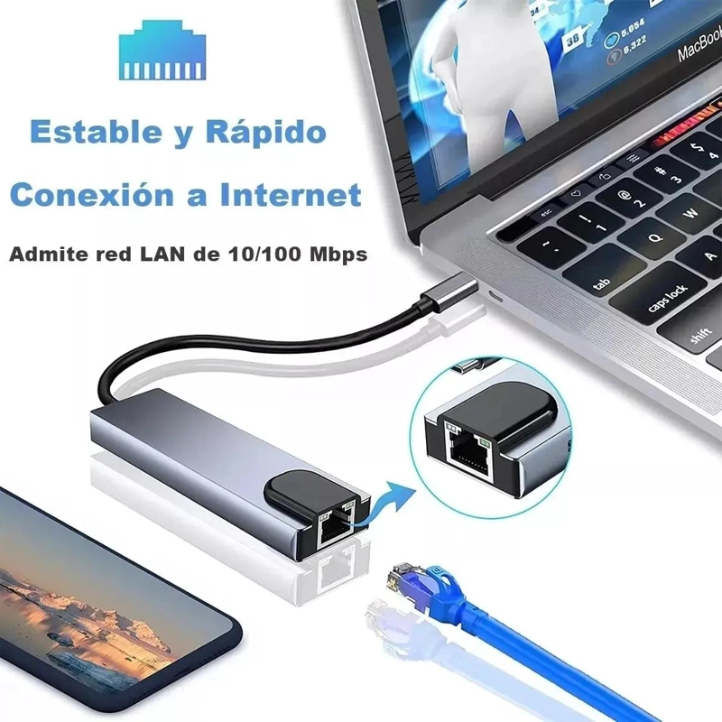 HUB ADAPTADOR USB TIPO C 5 EN 1 CON HDMI Y ETHERNET - 2