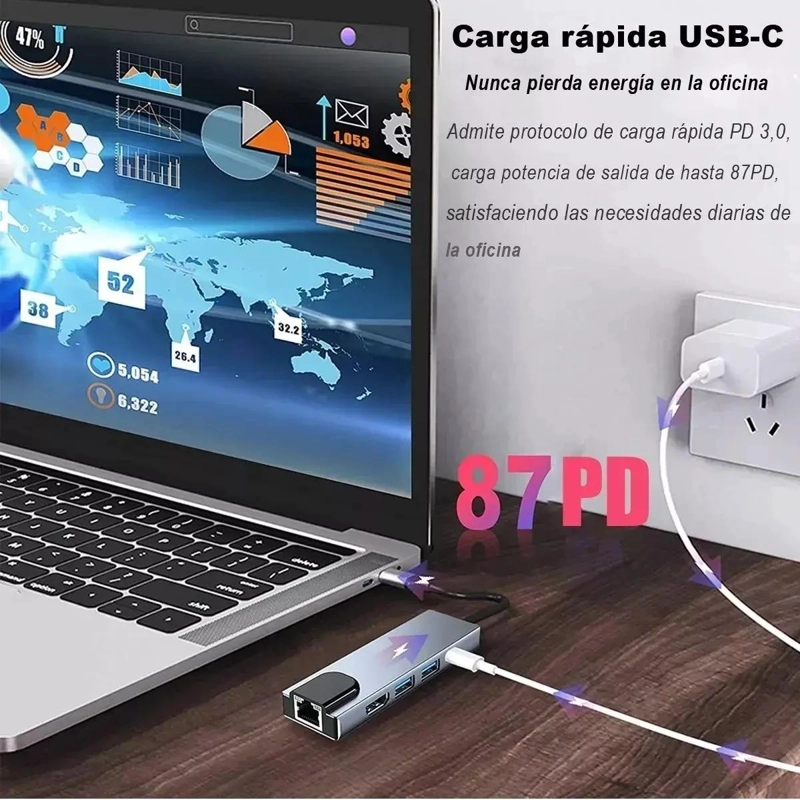 HUB ADAPTADOR USB TIPO C 5 EN 1 CON HDMI Y ETHERNET - 6