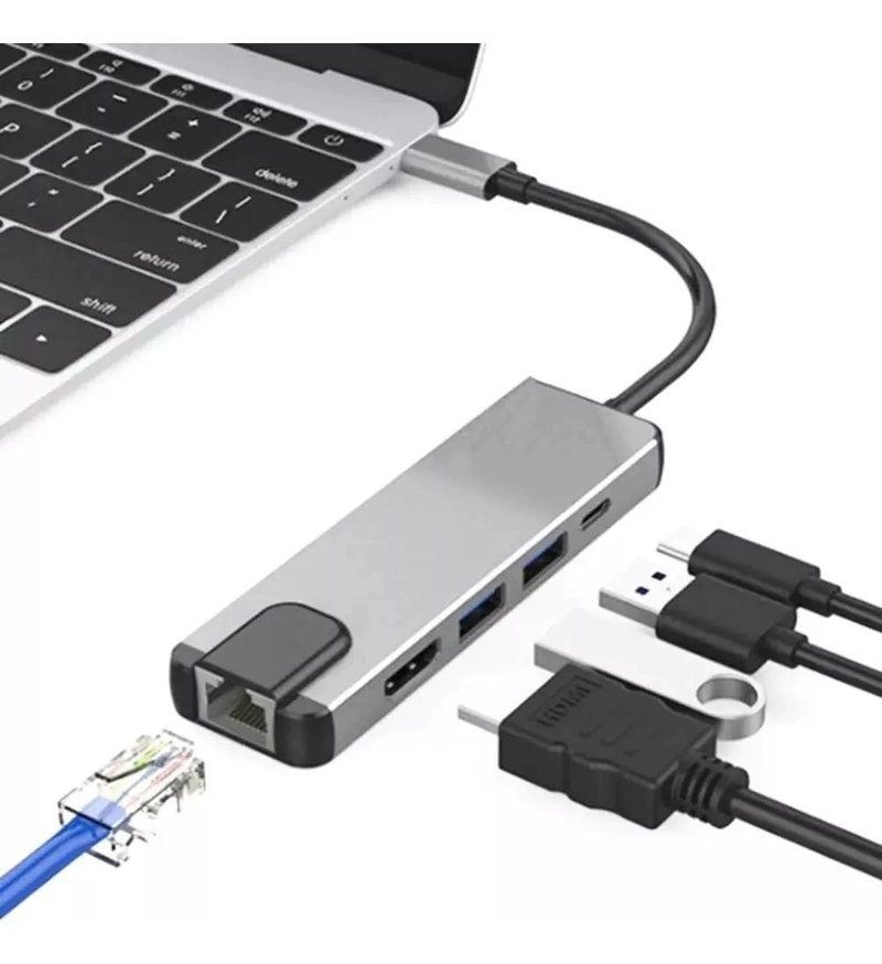 HUB ADAPTADOR USB TIPO C 5 EN 1 CON HDMI Y ETHERNET - 7