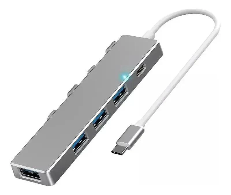 ADAPTADOR HUB USB TIPO C CON 4 PUERTOS EN COLOR PLATEADO - 1