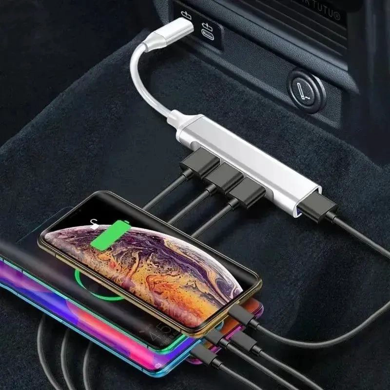ADAPTADOR HUB USB TIPO C CON 4 PUERTOS EN COLOR PLATEADO - 5