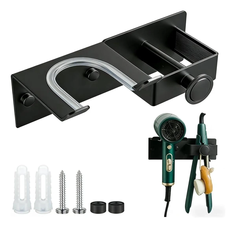 SOPORTE ORGANIZADOR PARA SECADOR Y PLANCHA DE PELO NEGRO - 1