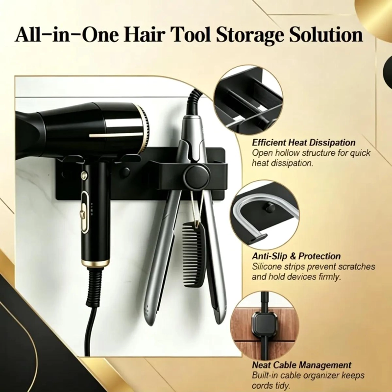 SOPORTE ORGANIZADOR PARA SECADOR Y PLANCHA DE PELO NEGRO - 2