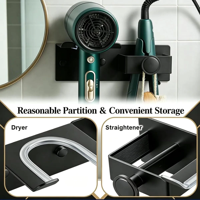 SOPORTE ORGANIZADOR PARA SECADOR Y PLANCHA DE PELO NEGRO - 5
