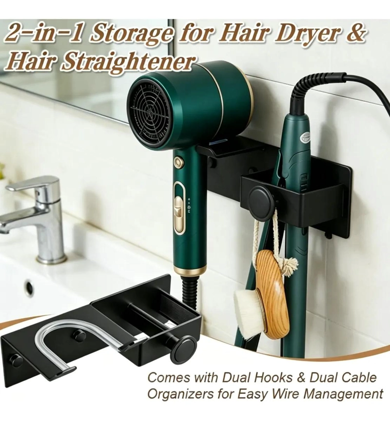 SOPORTE ORGANIZADOR PARA SECADOR Y PLANCHA DE PELO NEGRO - 7