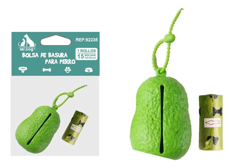 DISPENSADOR DE BOLSAS EN FORMA DE PALTA 9X6CM RESISTENTE Y PRACTICO - 1