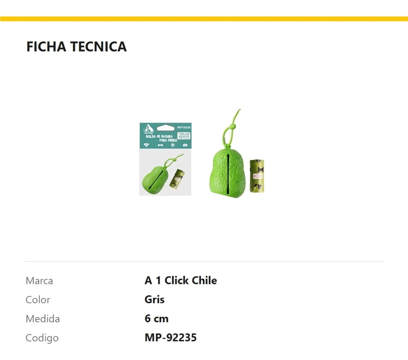 DISPENSADOR DE BOLSAS EN FORMA DE PALTA 9X6CM RESISTENTE Y PRACTICO - 2