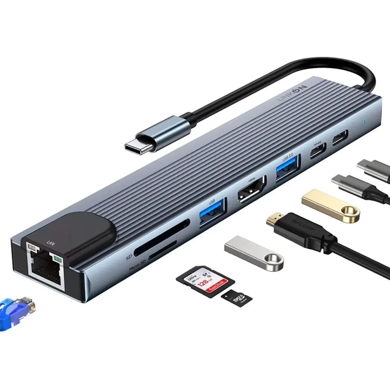 HUB ADAPTADOR USB TIPO C 8 EN 1 PARA CONECTAR DISPOSITIVOS - 1