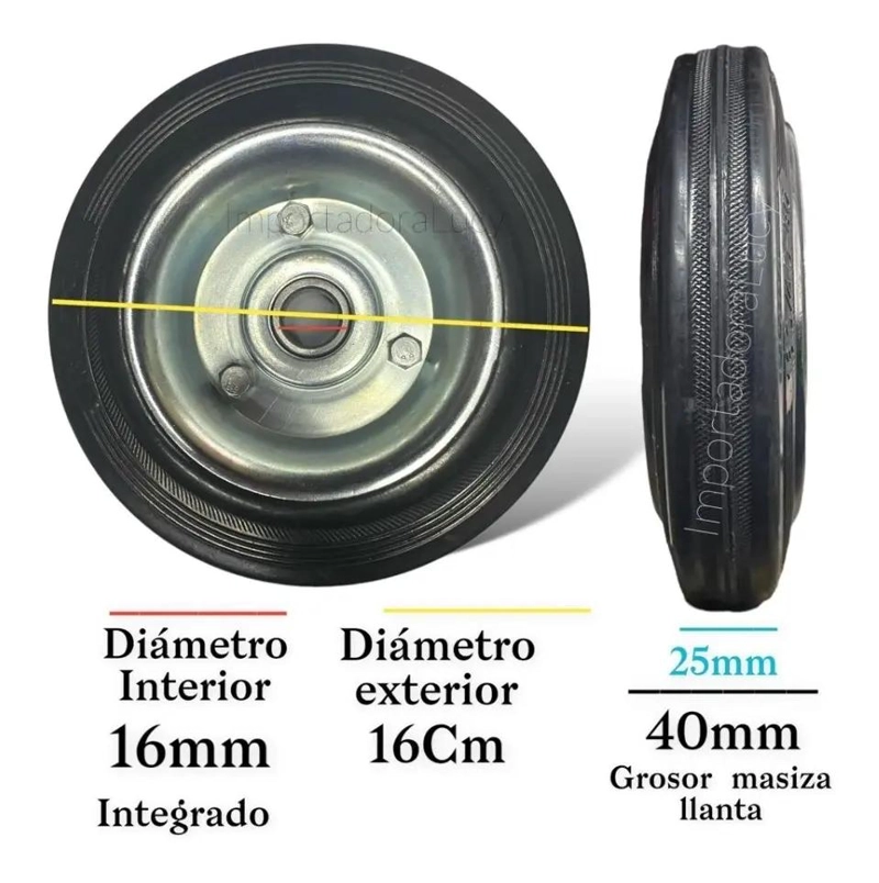 RUEDA MACIZA DE 16MM PARA CARRITOS DE YEGUA - 2 UNIDADES - 2